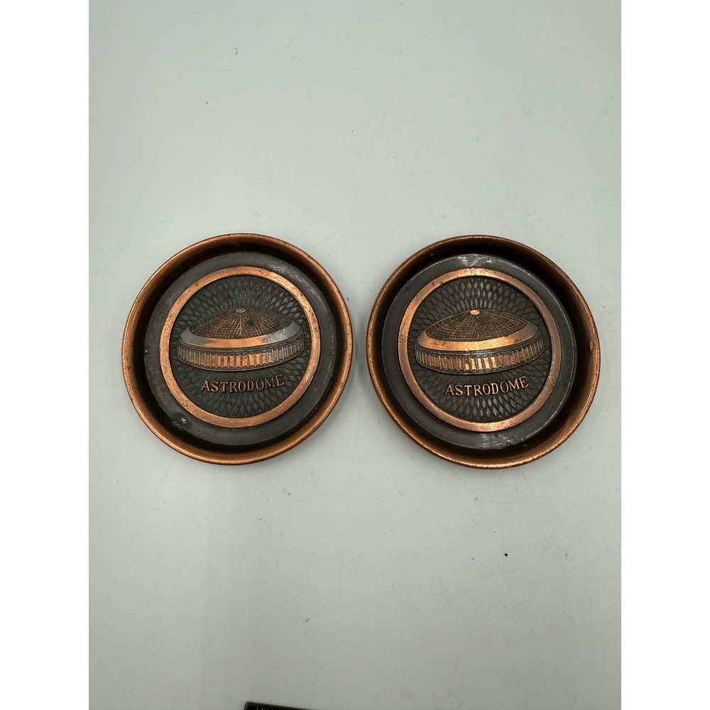 Vintage Hyde Park Houston Astrodome Copper Bronze Coasters Set of 2 Stadium Art